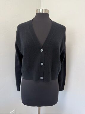 J. Crew Cashmere Black V-Neck Cropped Button Up Cardigan Size S